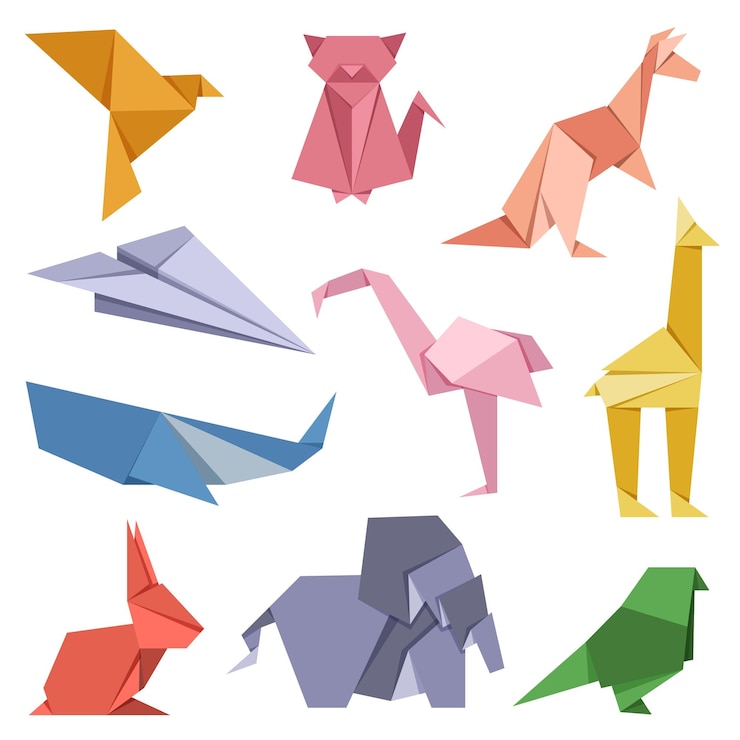 Vecteur origami vectoriel d'animaux origami japonais d'animales jeu d'illustration vectoriel de passe-temps moderne eps