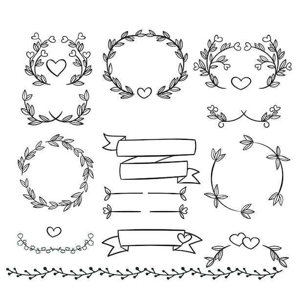 Ornement d'album de mariage dessiné à la main vecteur noir