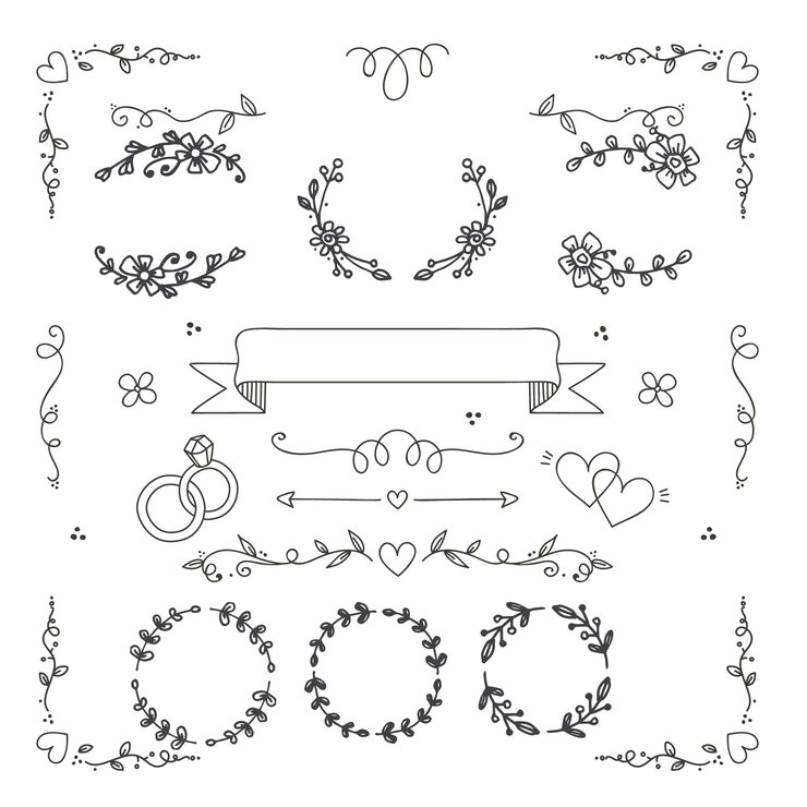 Vecteur ornement d'album de mariage dessiné à la main vecteur noir