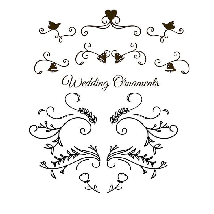 Vecteur ornement d'album de mariage dessiné à la main vecteur noir