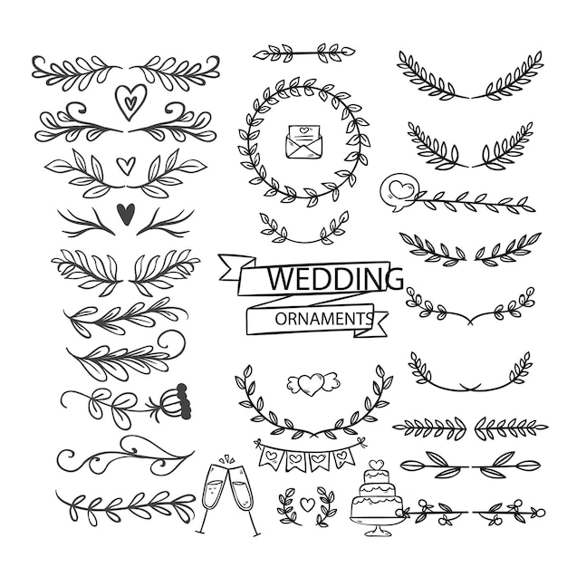 Ornement d'album de mariage dessiné à la main vecteur noir