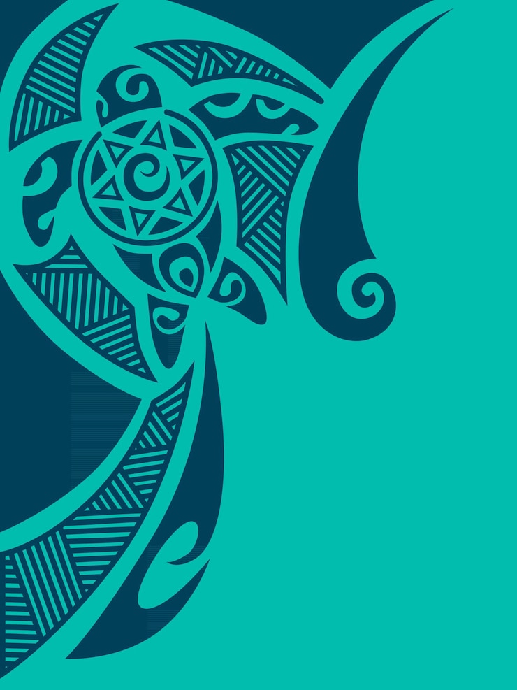 Vecteur ornement d'angle design style maori avec tortue bleu avec turquoise