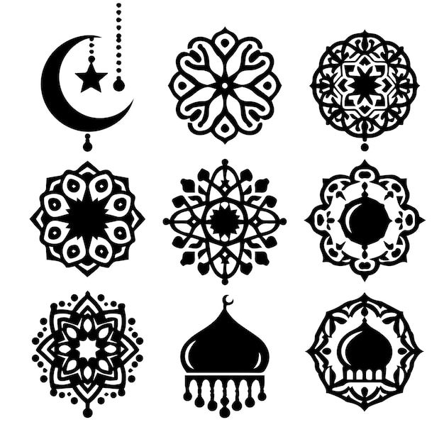 Vecteur ornement arabe ornement simple islamique couleur noir et blanc