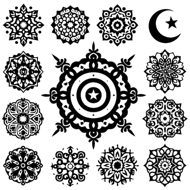 Vecteur ornement arabe ornement simple islamique couleur noir et blanc