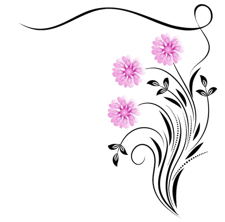 Vecteur ornement de coin floral décoratif avec marguerite sur fond blanc