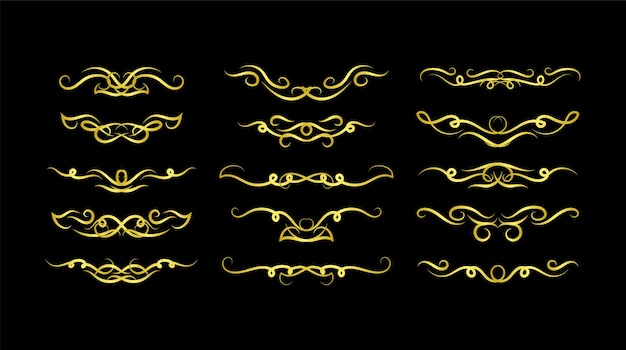 Ornement De Collection D'éléments De Bordures D'or Vector