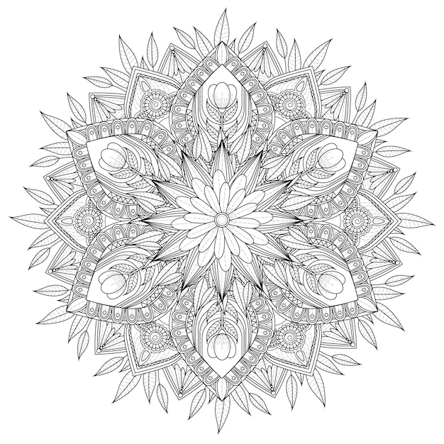 Ornement Décoratif Mandala Avec Dessin Floral Contour