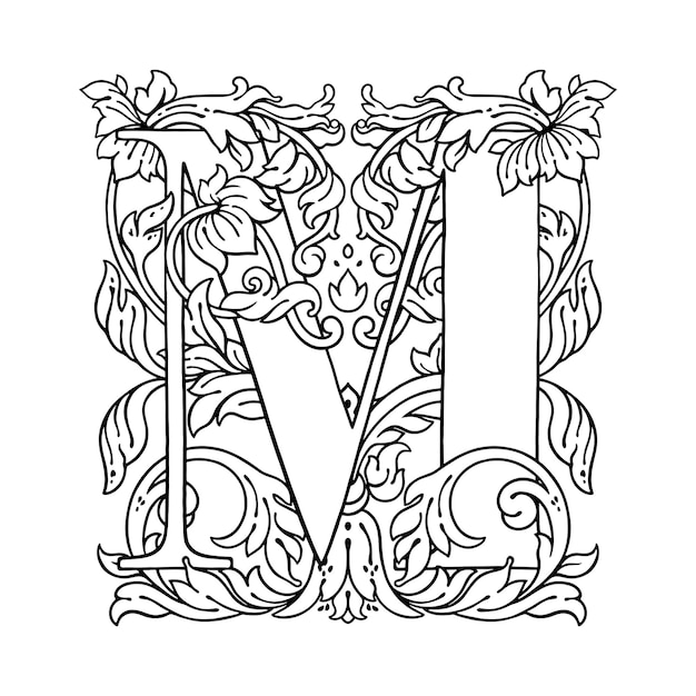 Ornement De Fleur De Lettre M Alphabet De Monogramme Logo Vectoriel De Belles Lettres Majuscules Florales