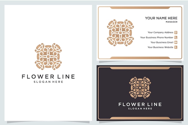 Ornement De Logo Fleur Minimaliste Avec Ligne Et Carte De Visite