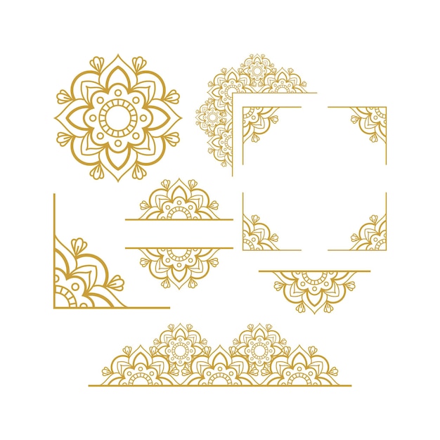 Ornement de mariage Mandala avec des dessins vectoriels en or