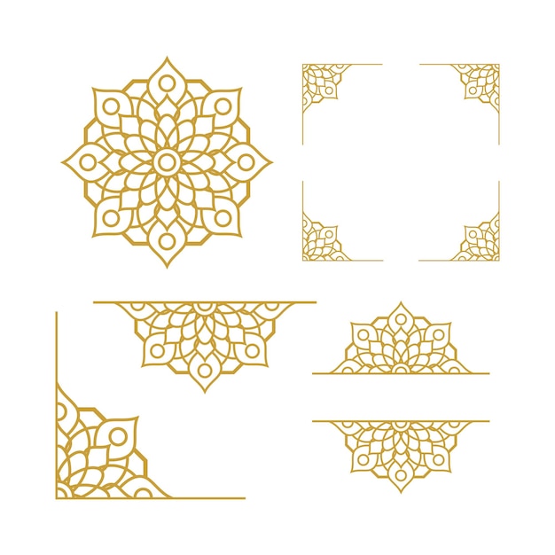 Ornement de mariage Mandala avec des dessins vectoriels en or