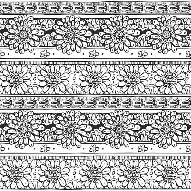 Ornement Sans Soudure De Fleurs Doodles En Style Ethnique Noir Et