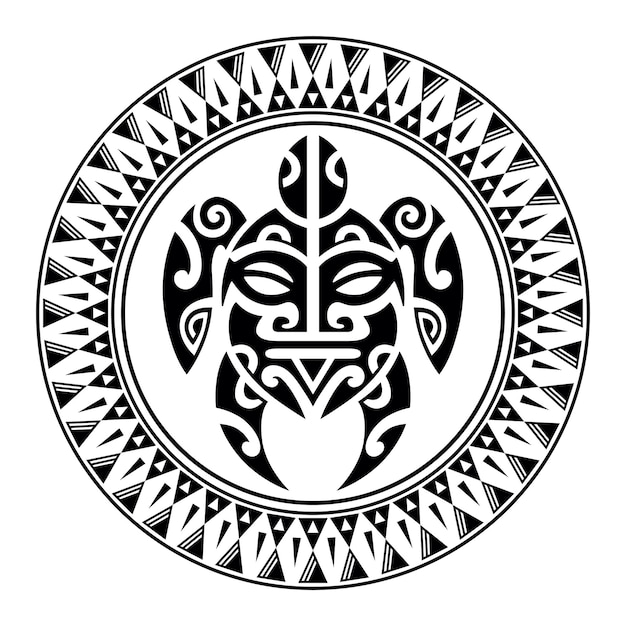 Vecteur ornement de tatouage rond avec tortue style maori style aztec africain ou style ethnique maya