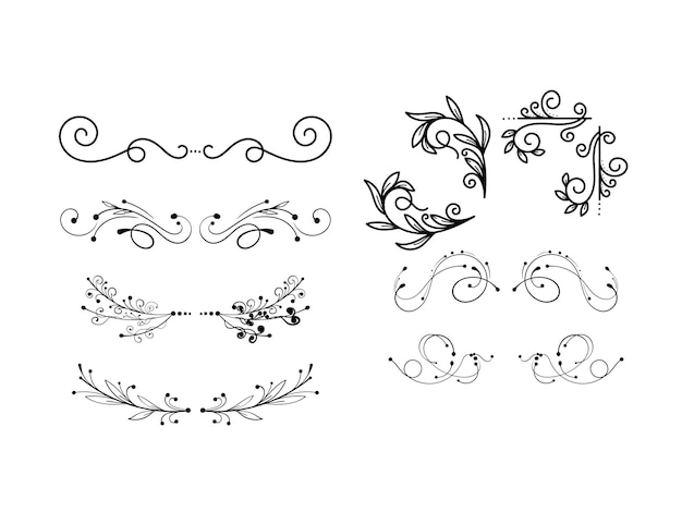 Ornementer des cadres vintage et des éléments de roulement Calligraphie classique tourbillons swashes diviseurs floraux