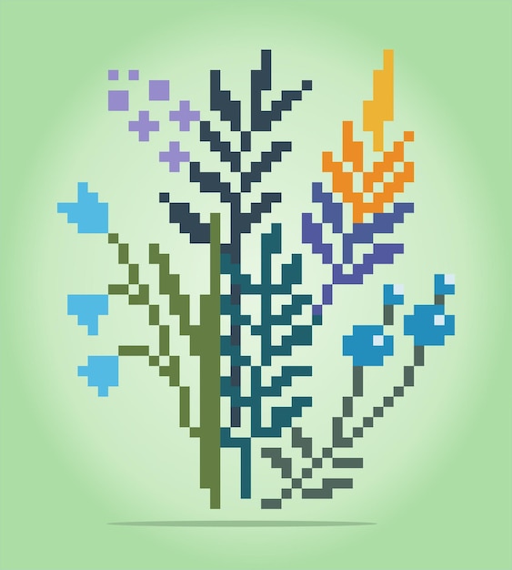 Ornements De Feuilles De Pixels 8 Bits Feuilles Et Fleurs Pour Les Motifs De Point De Croix Dans Les Illustrations Vectorielles