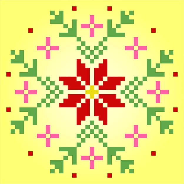 Ornements de fleurs pixel 8 bits Cercle de fleurs pour les motifs de point de croix dans les illustrations vectorielles