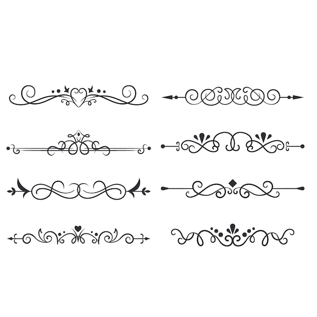 Ornements florissants calligraphiques Vintage bordures dessinées à la main jeu vectoriel pour les salutations Élément vintage