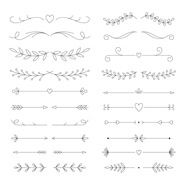 Vecteur ornements de mariage plats linéaires