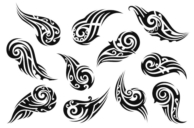 Vecteur ornements et motifs de tatouages tribaux maoris noirs