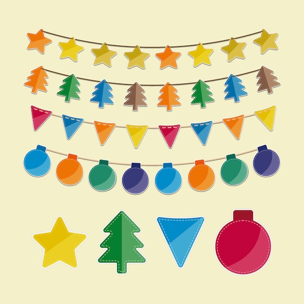 Ornements De Noël Colorés  Vecteur Premium