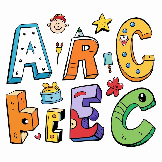 Une orthographe colorée du mot "ARCPIECquot" dans le style des dessins animés