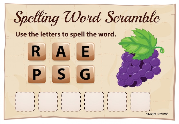 Orthographe Mot Scramble Jeu Modèle Avec Des Raisins De Mot