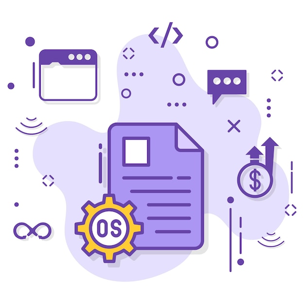Vecteur os interface vector design, cloud computing et services d'hébergement internet symbole, fonctionnement du système