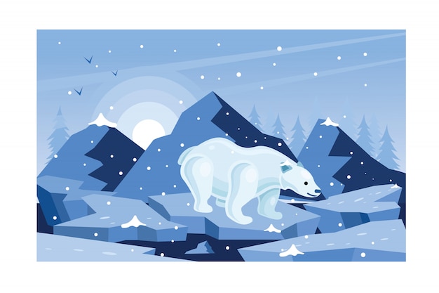 Ours Blanc, Hiver, Glace, Illustration