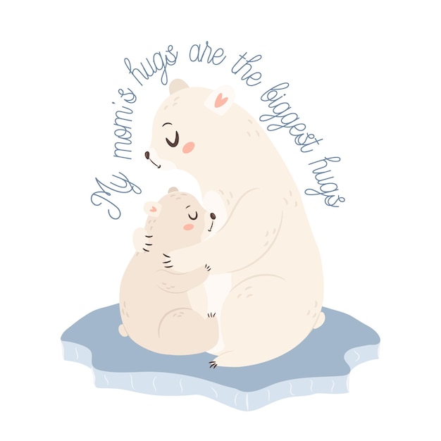 Ours Blanc Maman Avec Bébé Concept De Carte De Voeux Happy Mothers Day