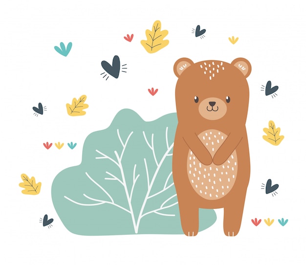 Vecteur ours cartoon et feuilles design illustration vectorielle