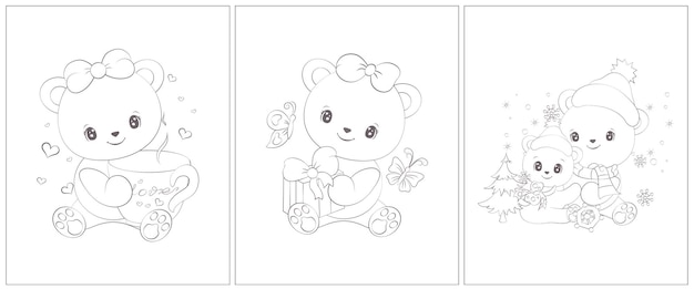 Ours à Colorier Pour Les Enfants. Ensemble De Trois Pages Pour Un Livre De Coloriage.