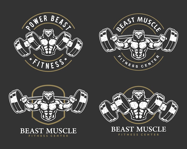 Ours Avec Un Corps Solide, Un Club De Fitness Ou Un Ensemble De Logo De Gym.