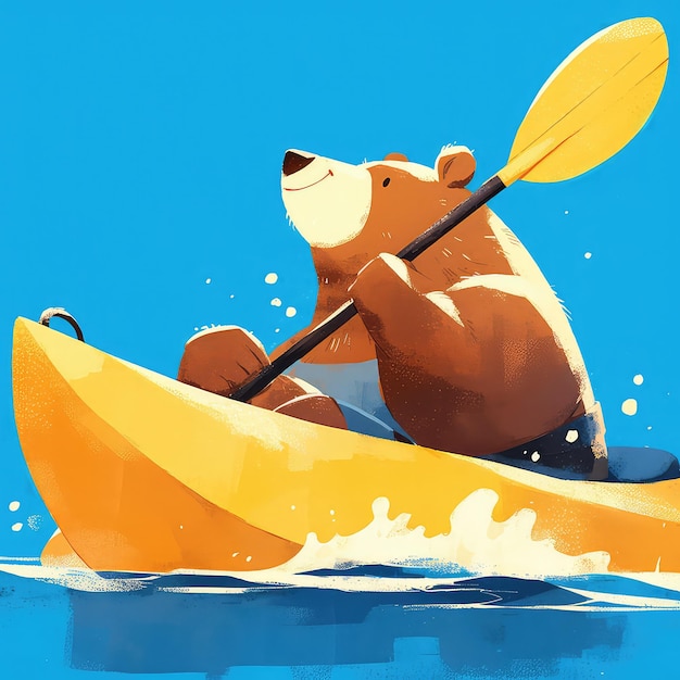 Un Ours Dans Un Style De Dessin Animé En Kayak