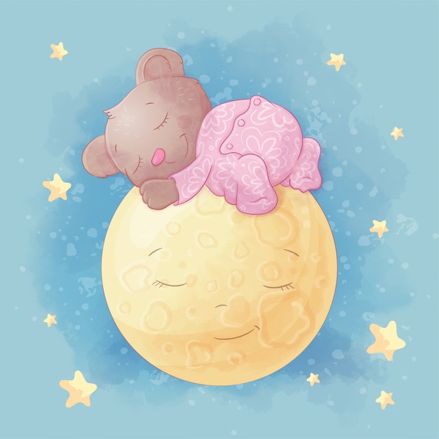 Vecteur ours de dessin animé mignon dort sur la lune