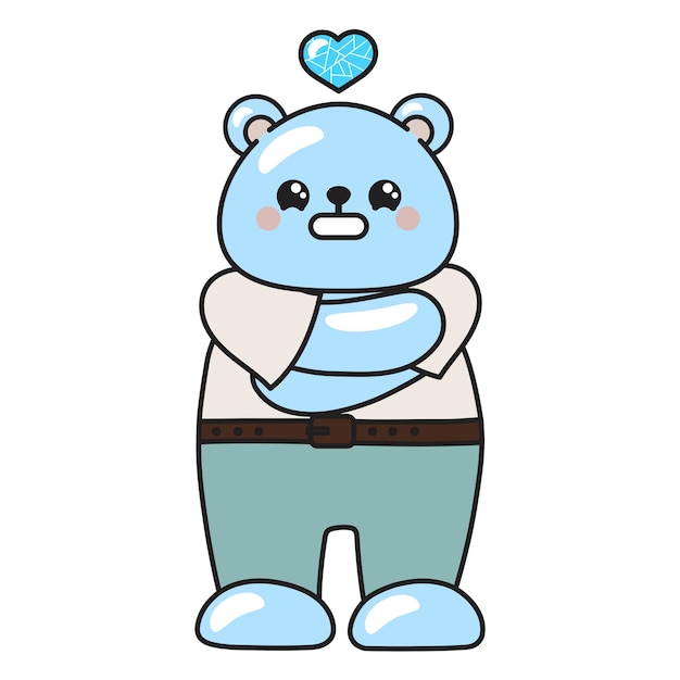 L'ours de dessin animé mignon a froid l'ours bleu frissonne