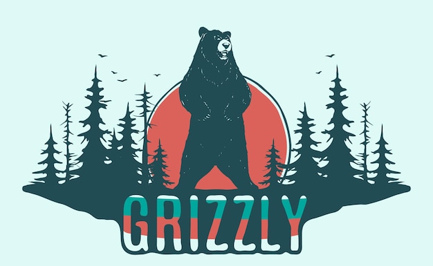 Vecteur ours grizzly en forêt