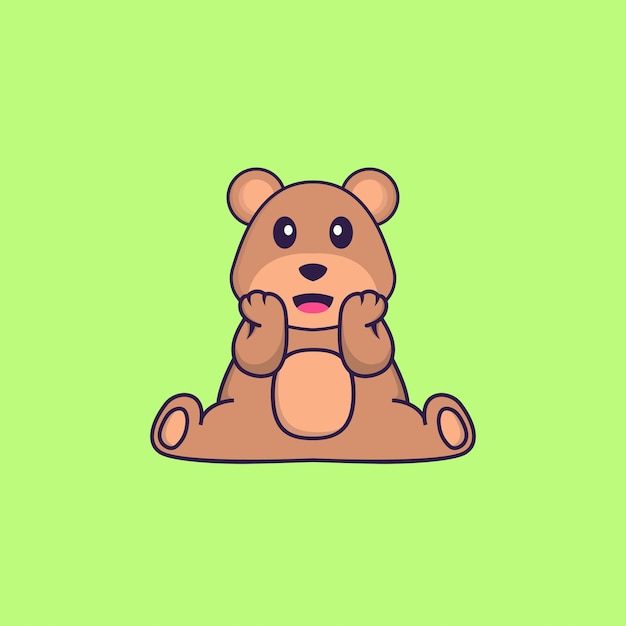 L'ours Mignon Est Assis. Concept De Dessin Animé Animal Isolé.