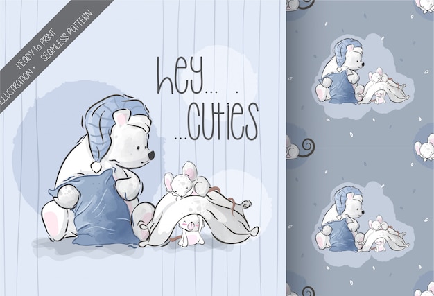 Ours Mignon Avec Modèle Sans Couture Illustration Bébé Souris