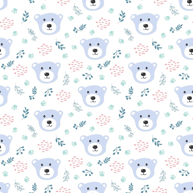 Ours Mignon Motif Sans Couture Animaux De Dessins Animés Sur Fond De Forêt Illustration Vectorielle