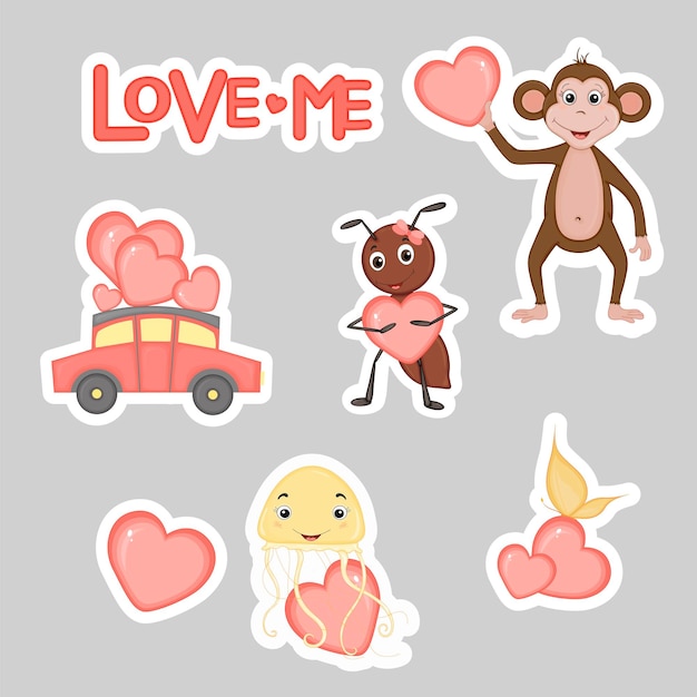 Ours Mignon Sur Un Vélo Avec Des Coeurs Pour La Saint-valentin En Style Cartoon Lettrage Love Stickers