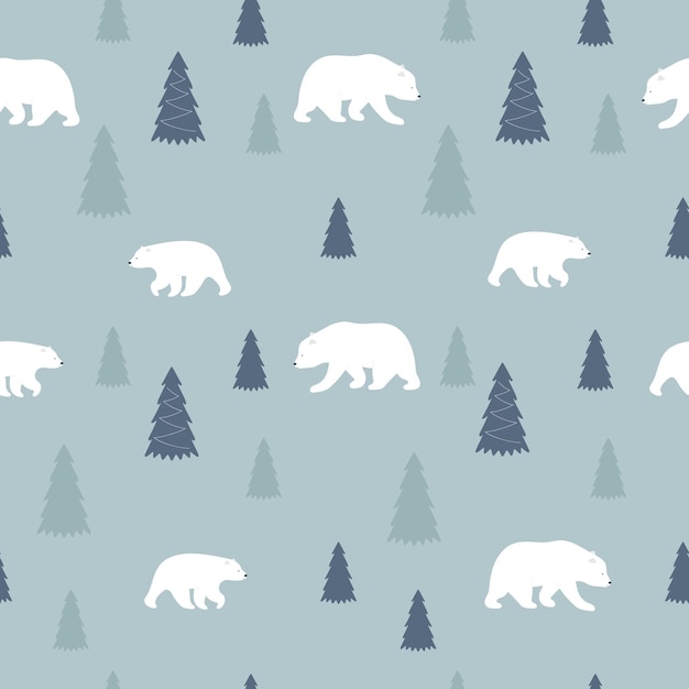 Ours de Noël sans couture avec des arbres sur fond bleu