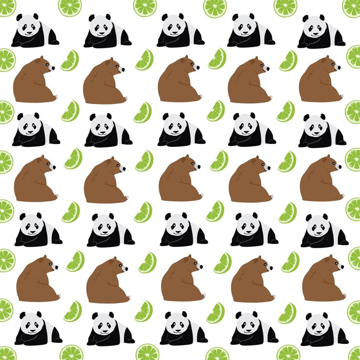 Vecteur ours panda avec des fruits en arrière-plan