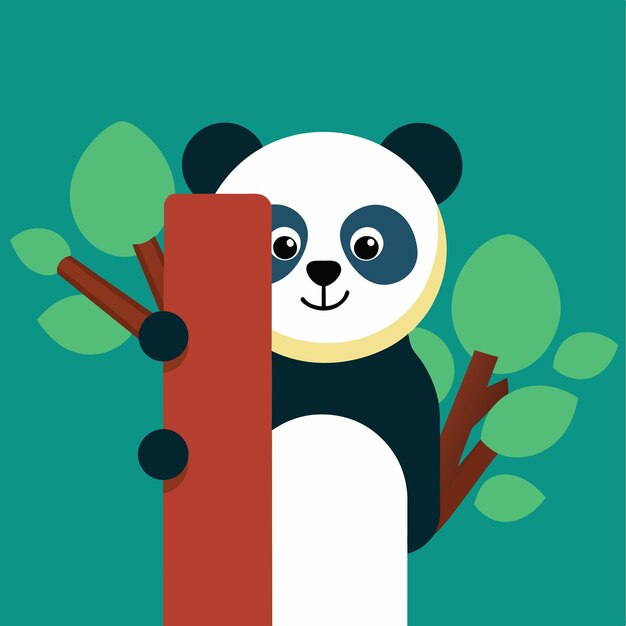 Un Ours Panda Perché Au Sommet D'un Tronc D'arbre Observant Son Environnement Un Panda Regardant Derrière Un Arbre Illustration Vectorielle Plate Simple Et Minimaliste