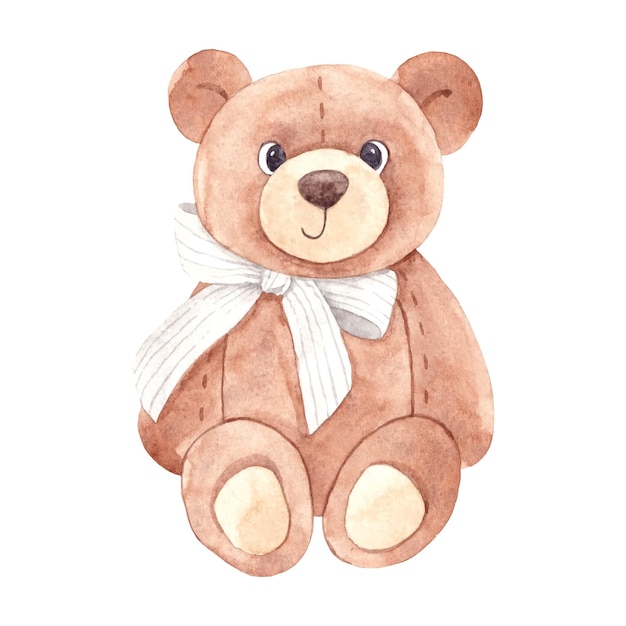 Vecteur ours en peluche aquarelle mignon dessiné à la main