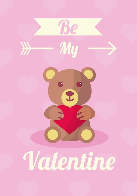 Vecteur ours en peluche avec coeur amour saint valentin avec lettrage