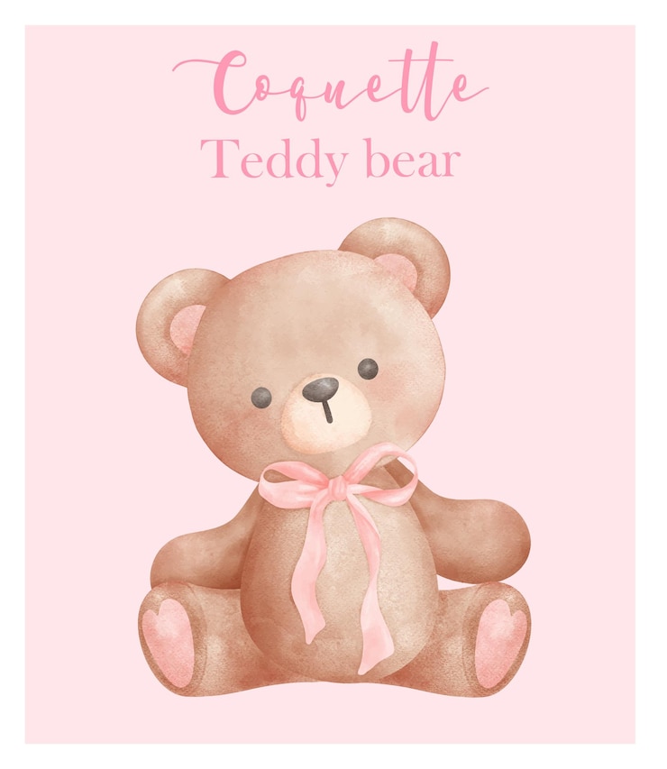 Vecteur l'ours de peluche coquette est une illustration à l'aquarelle vintage rétro à la mode.