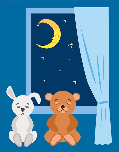 Ours En Peluche Et Lapin En Peluche Pour Dormir Dans La Nuit étoilée