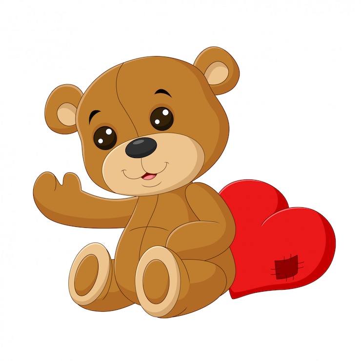 Vecteur ours en peluche mignon avec coeur rouge