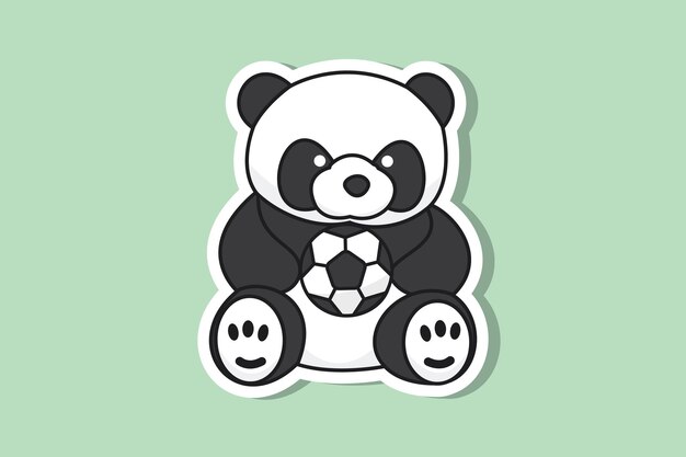 Ours en peluche mignon avec dessin d'autocollant de football illustration vectorielle concept d'icône de la nature animale