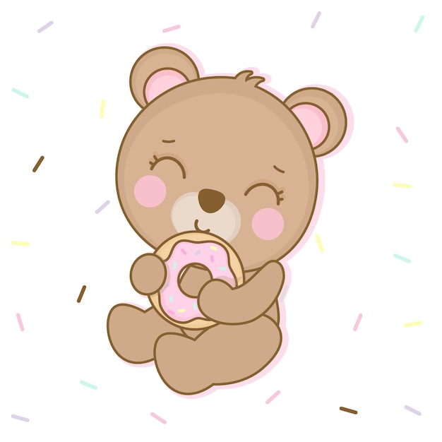 ours en peluche mignon mangeant une illustration de beignets